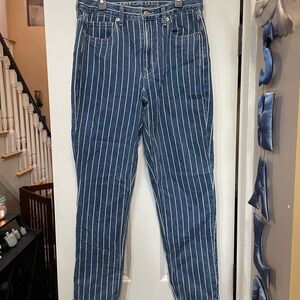 American Eagle Outfitters Blue Striped Womens Mom Jeans